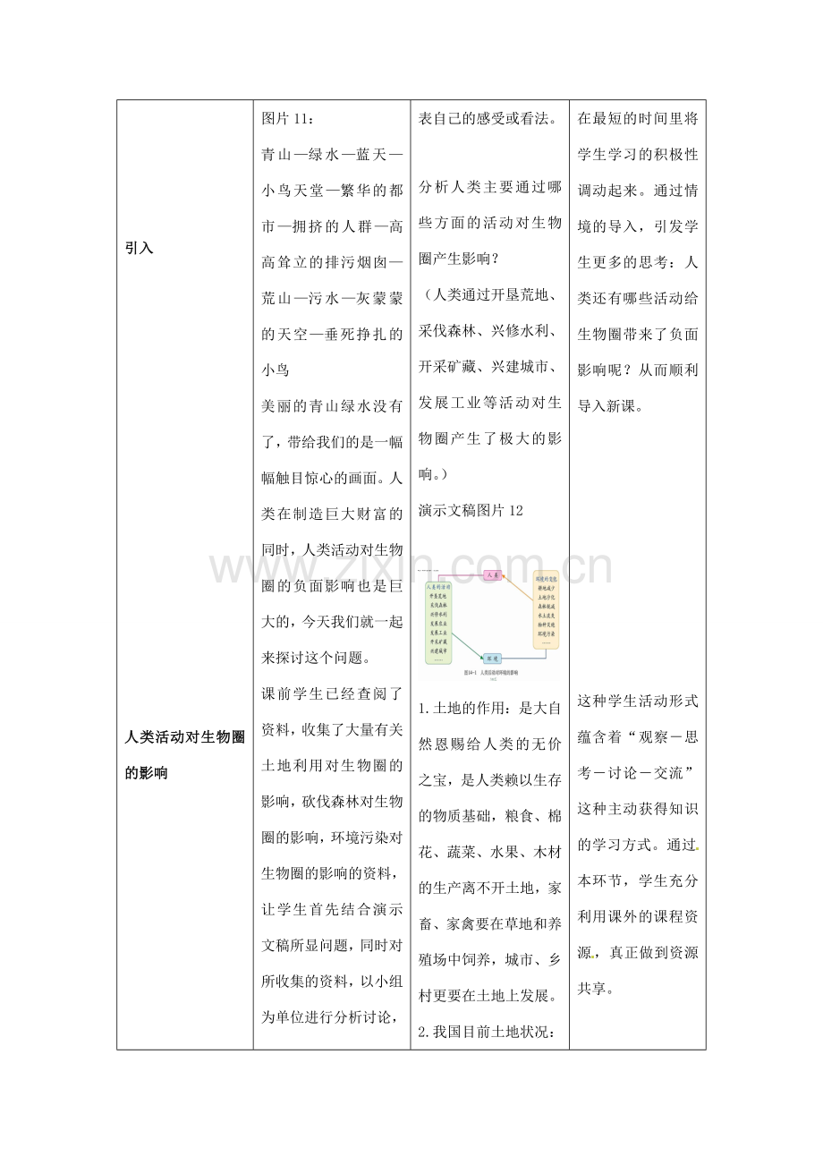 七年级生物下册 14.1《人类活动对生物圈的影响》教案 北师大版-北师大版初中七年级下册生物教案.doc_第3页