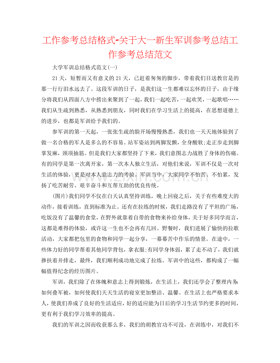 工作参考总结格式-关于大一新生军训参考总结工作参考总结范文.doc_第1页