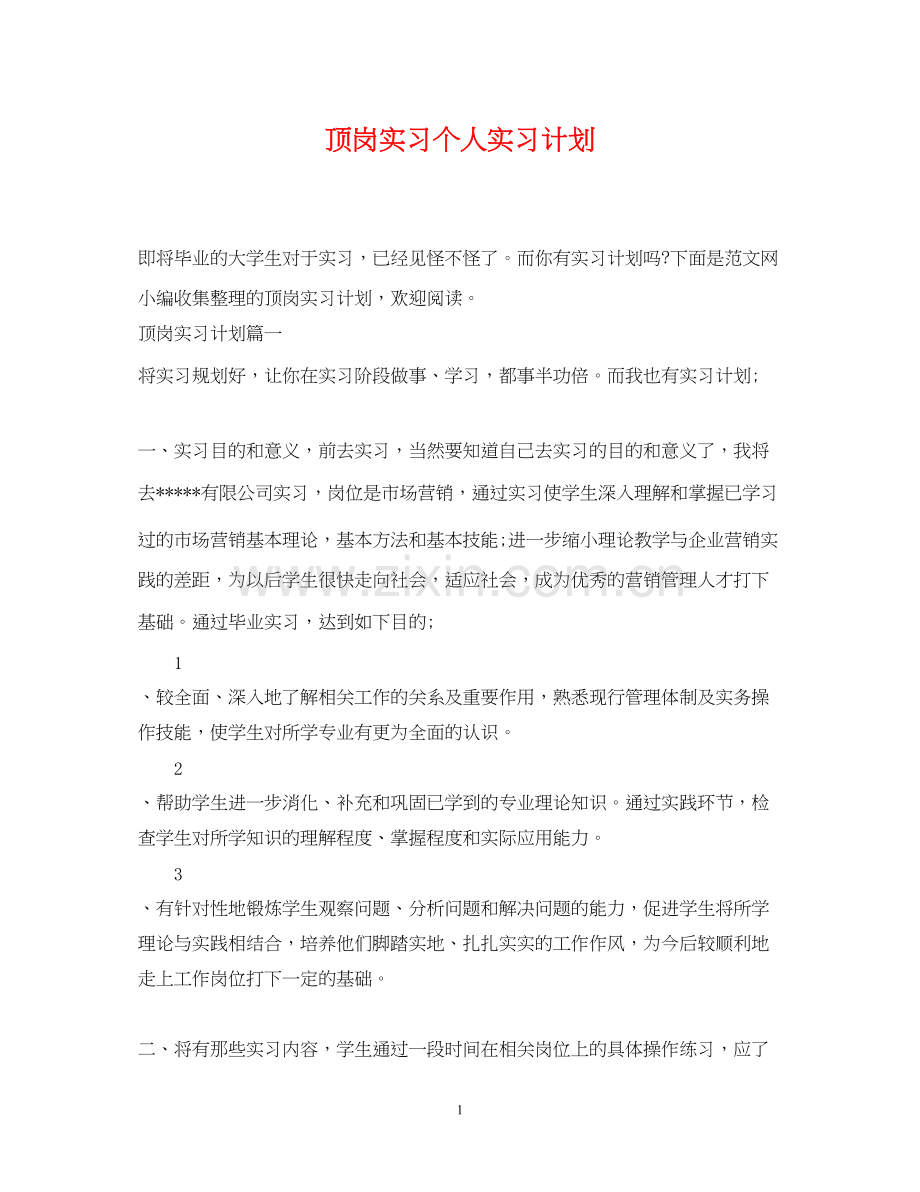 顶岗实习个人实习计划.docx_第1页