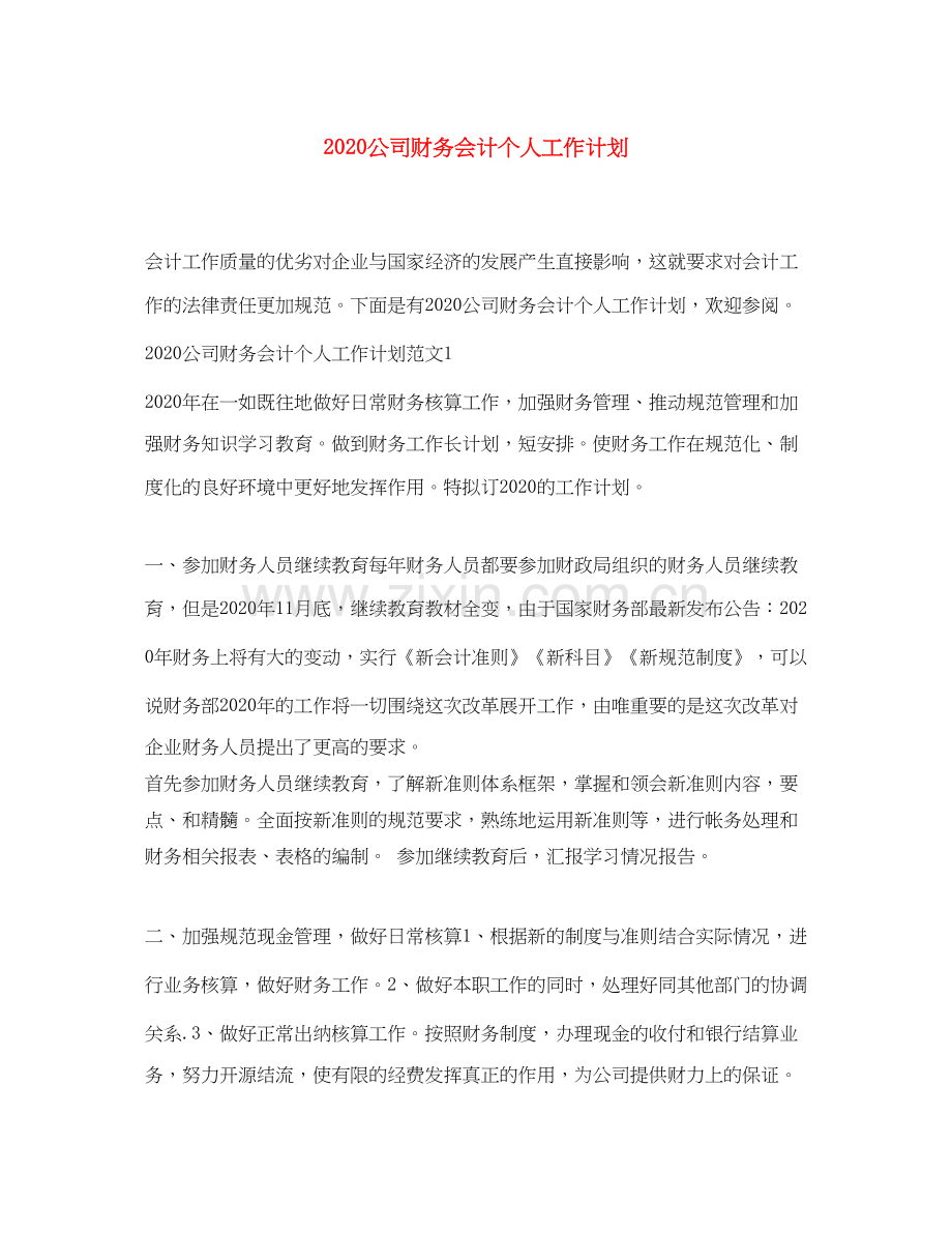 公司财务会计个人工作计划.docx_第1页