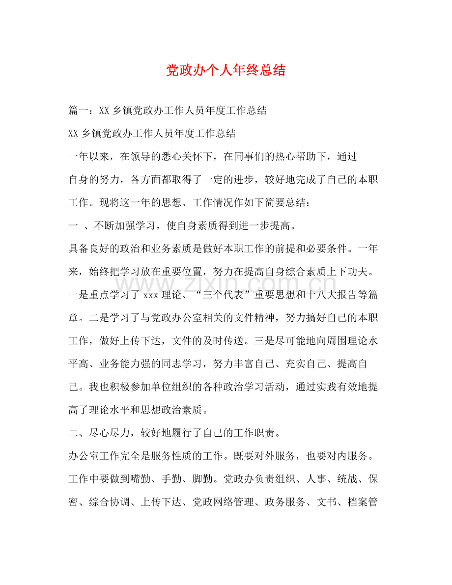 党政办个人年终总结.docx_第1页