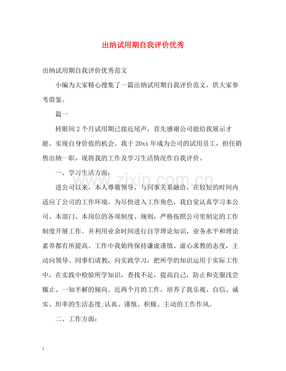 出纳试用期自我评价优秀.docx_第1页