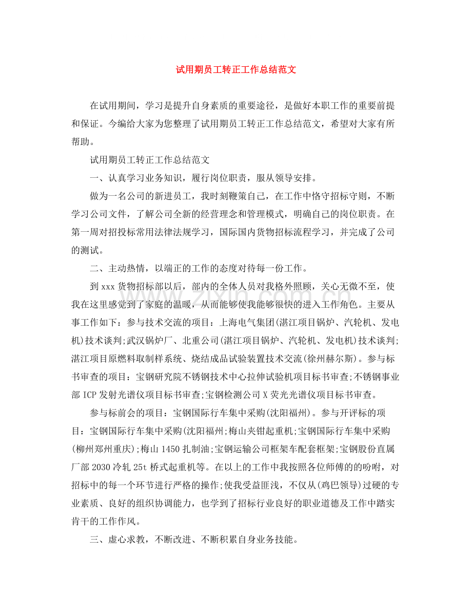 试用期员工转正工作总结范文.docx_第1页