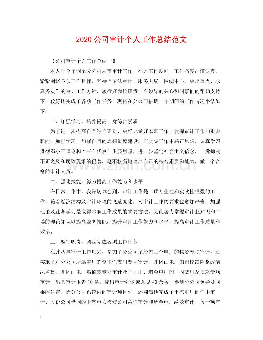 公司审计个人工作总结范文.docx_第1页