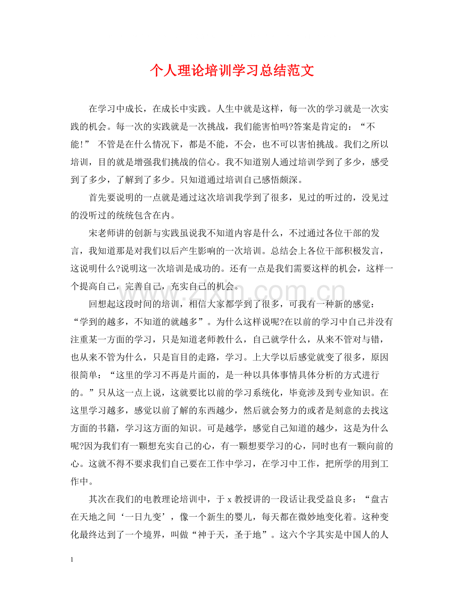 个人理论培训学习总结范文.docx_第1页