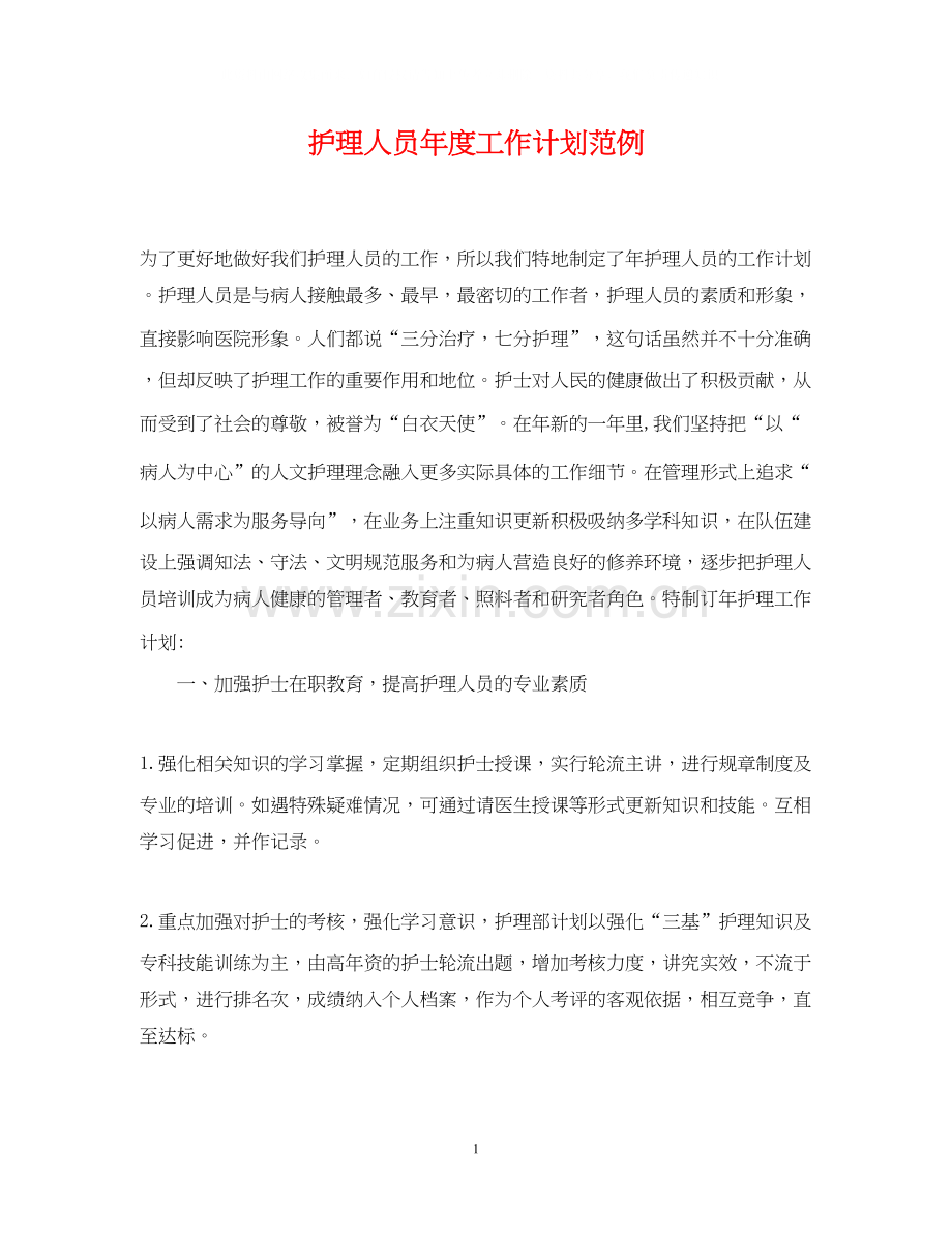 护理人员年度工作计划范例.docx_第1页