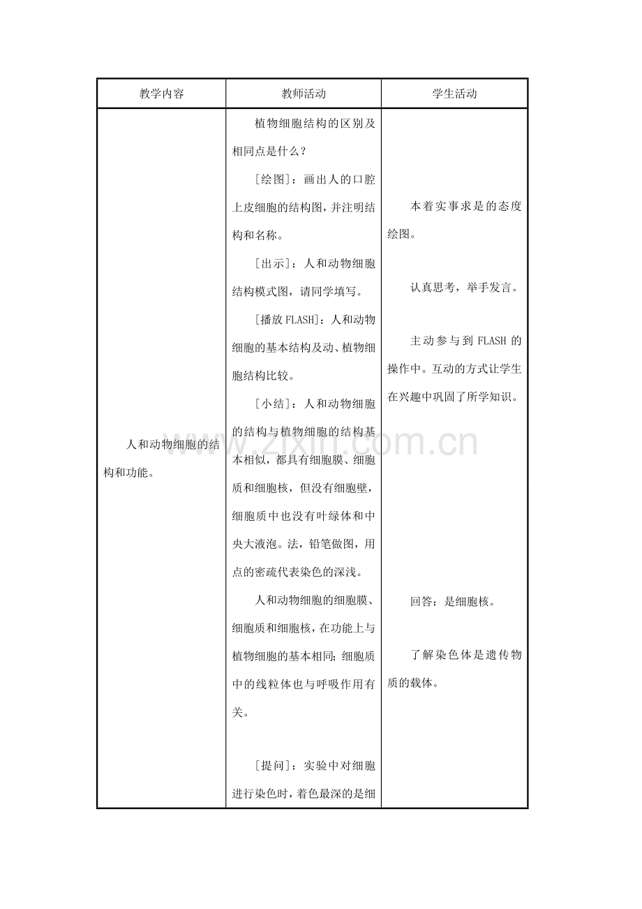 七年级生物上册《人和动物细胞的结构和功能》教案2 苏教版.doc_第3页