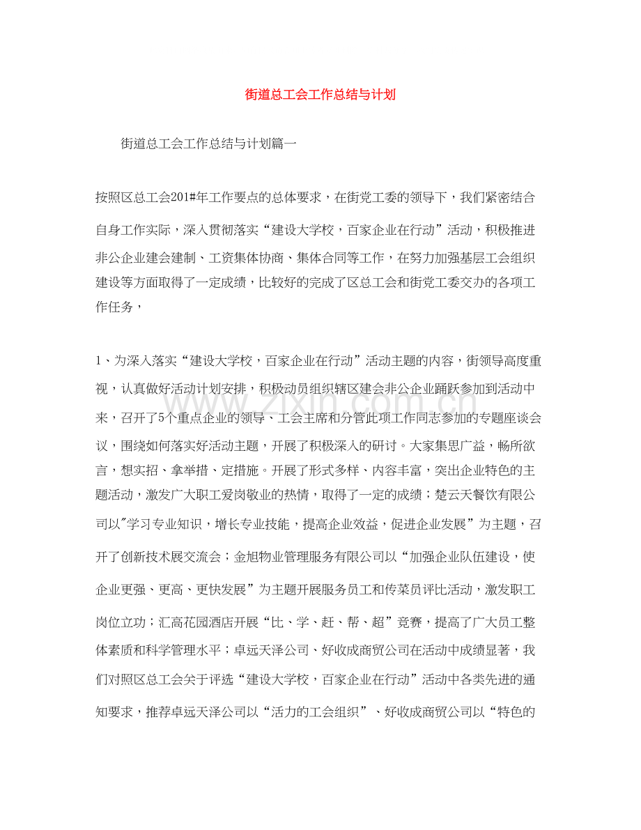 街道总工会工作总结与计划.docx_第1页