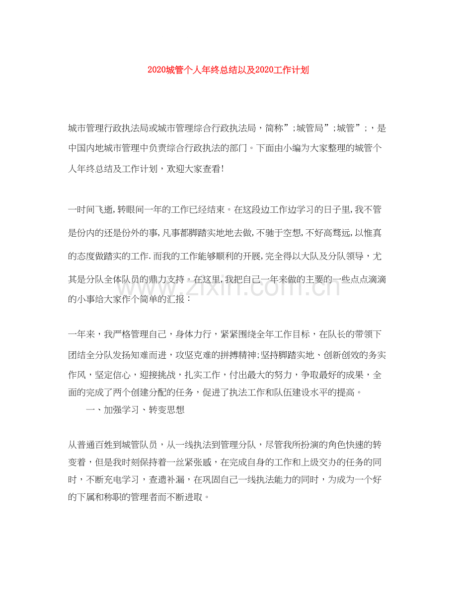 城管个人年终总结以及工作计划.docx_第1页