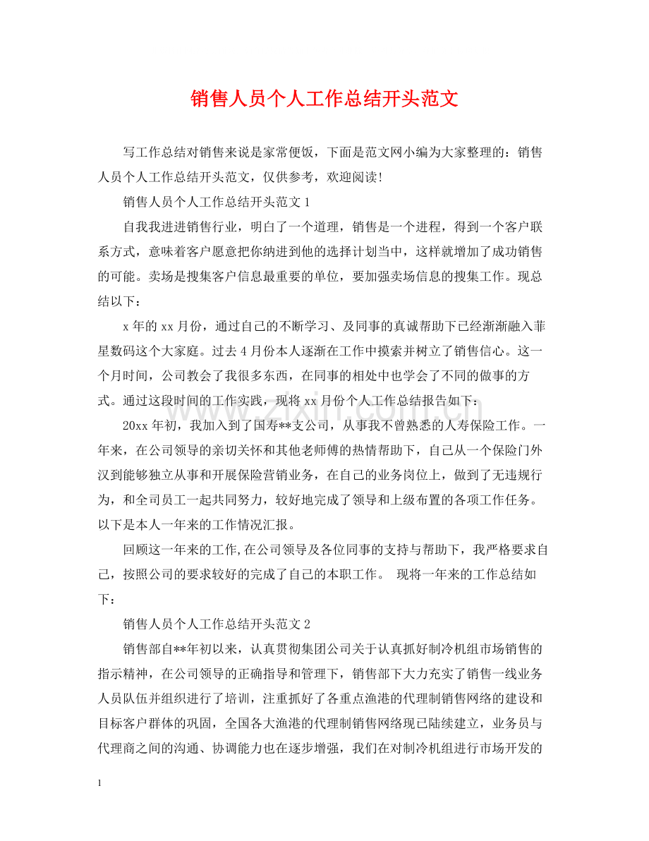 销售人员个人工作总结开头范文.docx_第1页