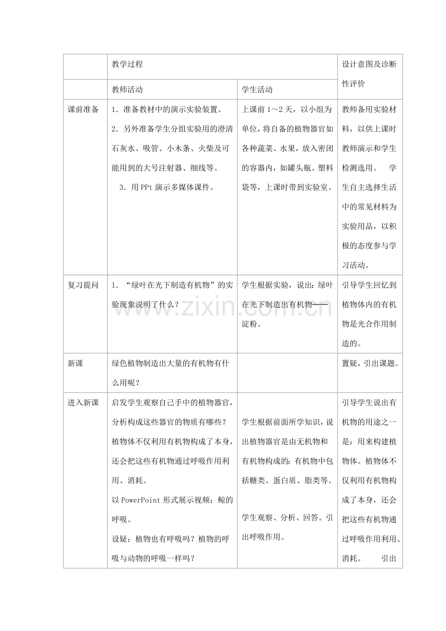 七年级生物上册 3.5.2《绿色植物的呼吸作用》教案 （新版）新人教版-（新版）新人教版初中七年级上册生物教案.doc_第2页