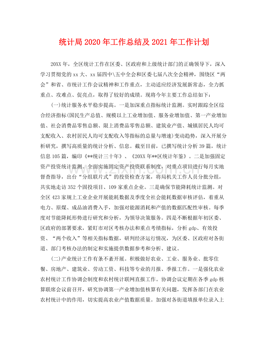 统计局年工作总结及2021年工作计划 .docx_第1页