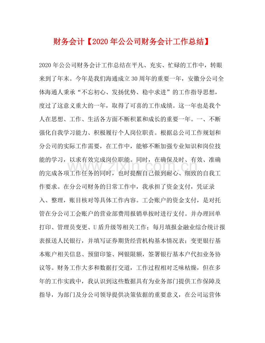 财务会计【年公公司财务会计工作总结】.docx_第1页