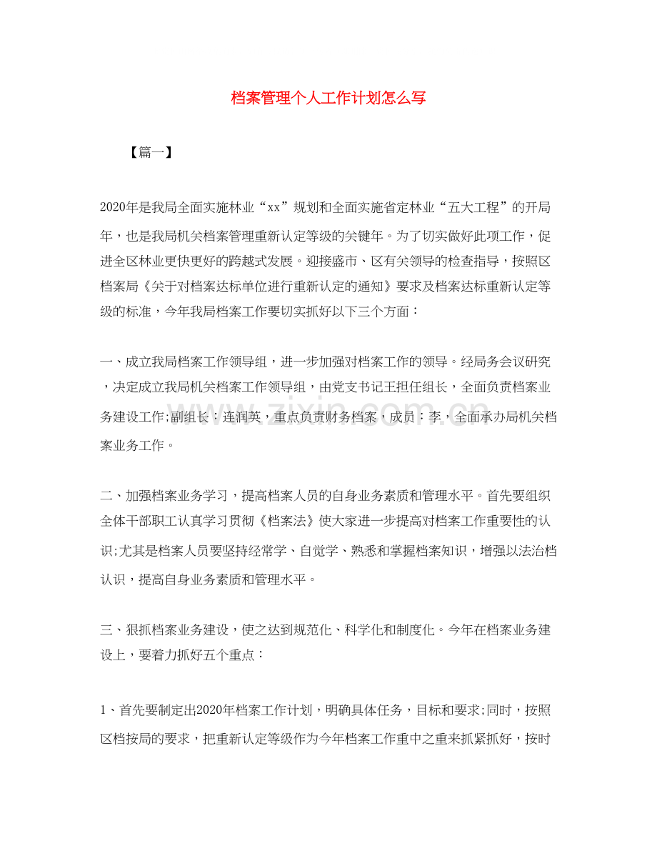 档案管理个人工作计划怎么写.docx_第1页