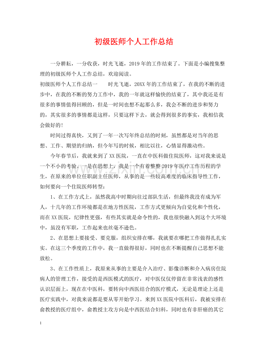 初级医师个人工作总结.docx_第1页