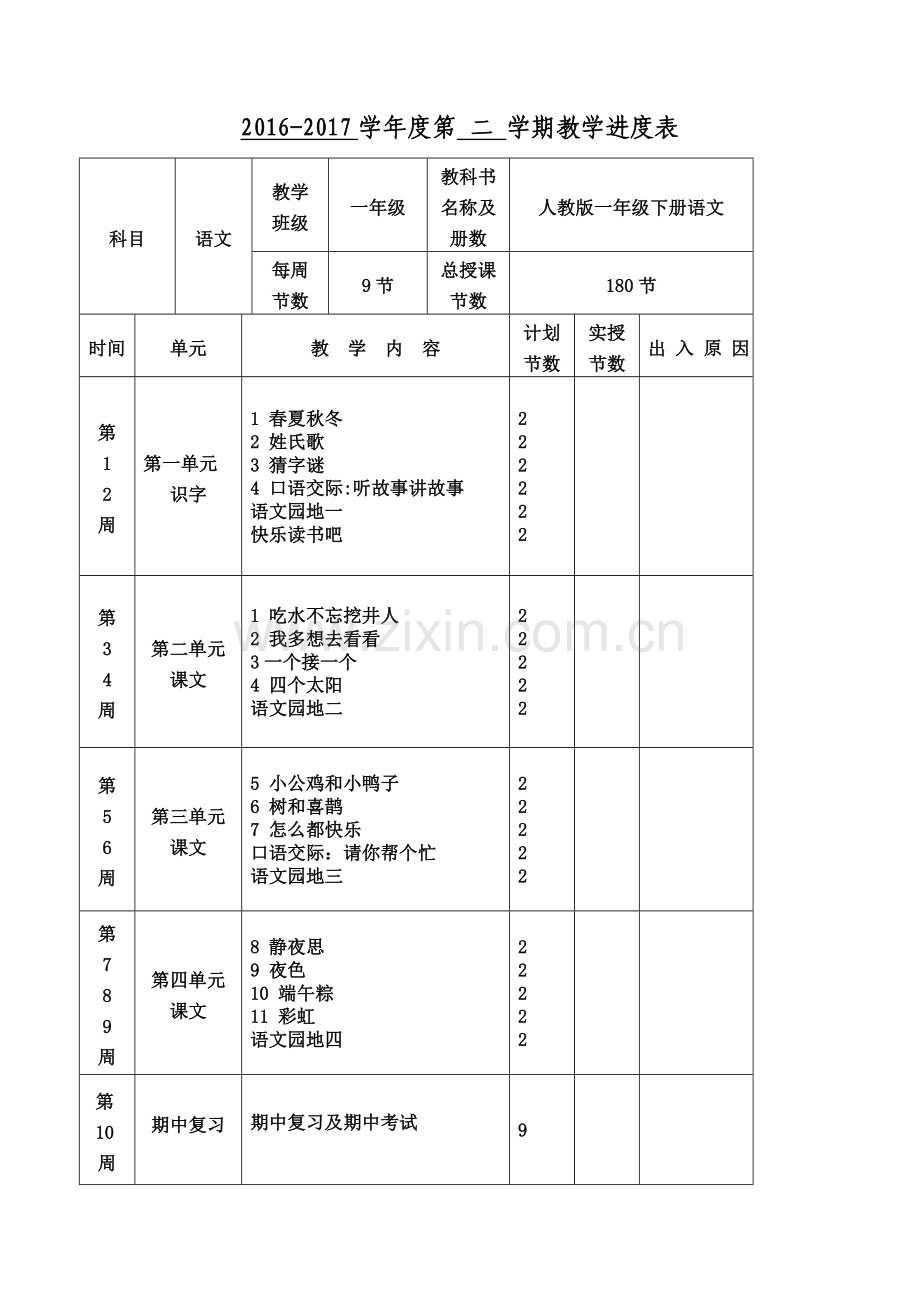 2017新人教版一年级下册语文全册教学设计及新人教版一年级下册数学教案全套.doc_第2页