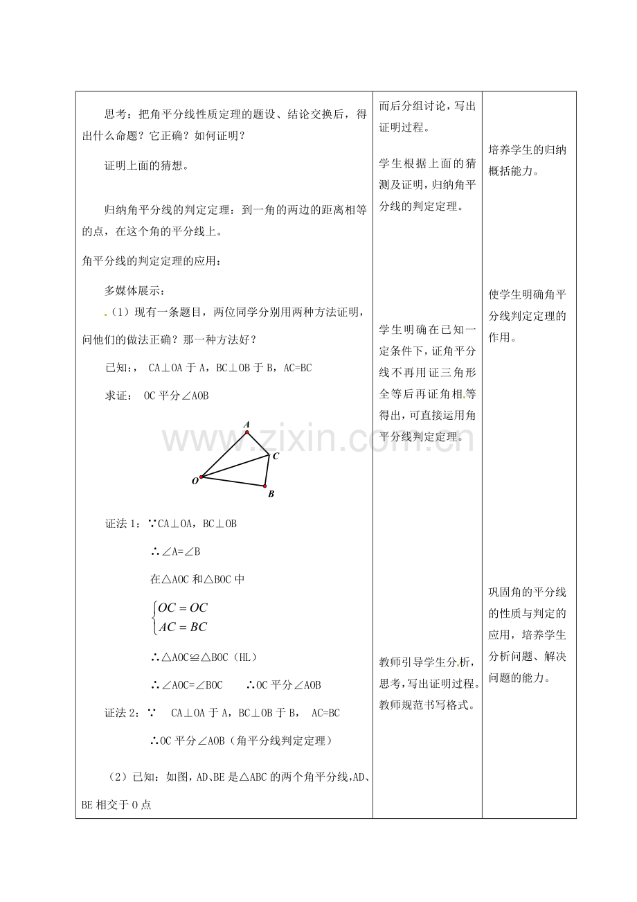 河北省石家庄市赞皇县第二中学八年级数学上册《11.3 角的平分线的性质》（第二课时）教案 新人教版.doc_第2页