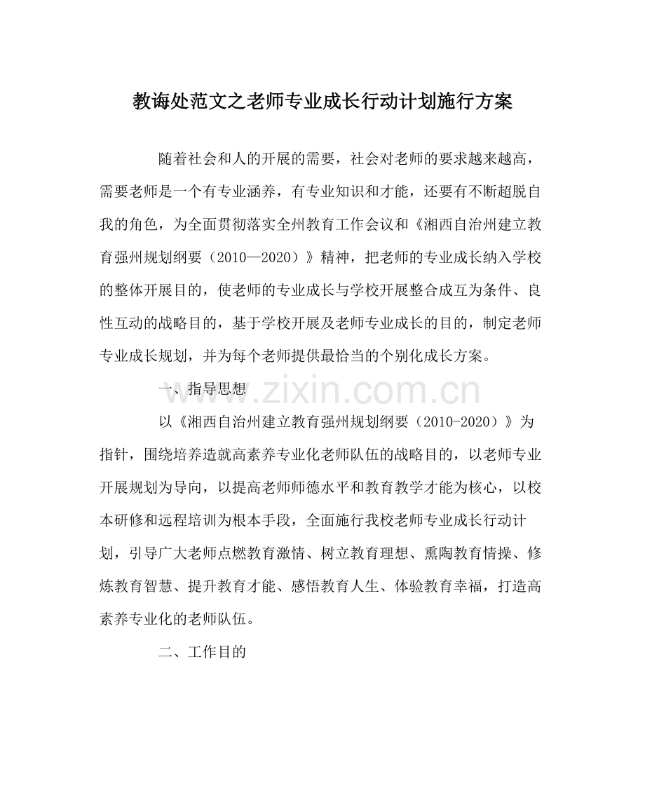 教导处范文教师专业成长行动计划实施方案.docx_第1页