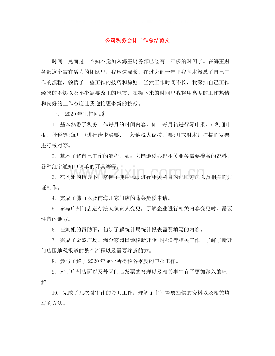 公司税务会计工作总结范文.docx_第1页