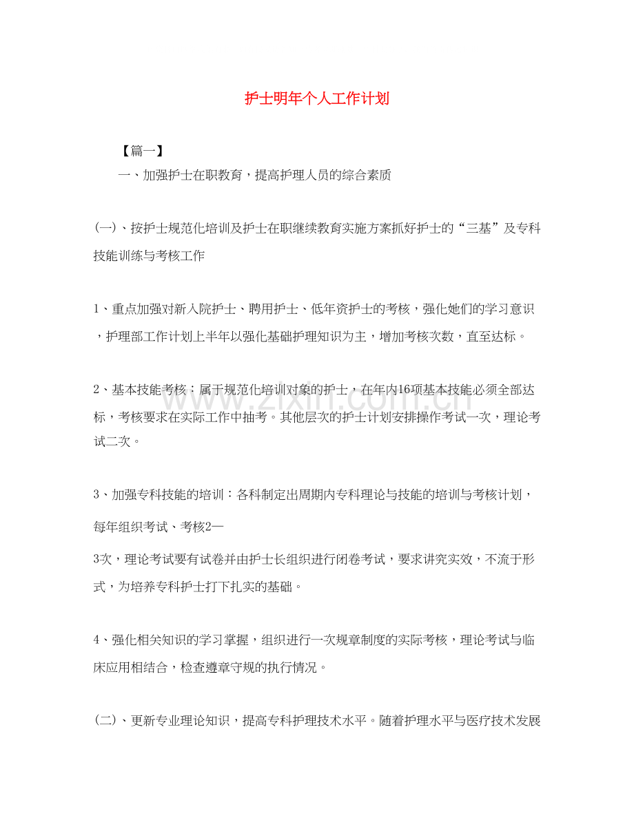 护士明年个人工作计划.docx_第1页