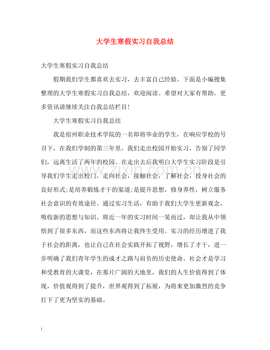 大学生寒假实习自我总结2).docx_第1页