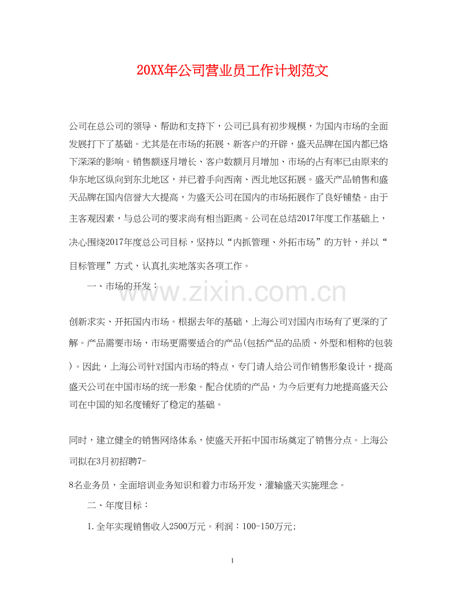 公司营业员工作计划范文.docx_第1页