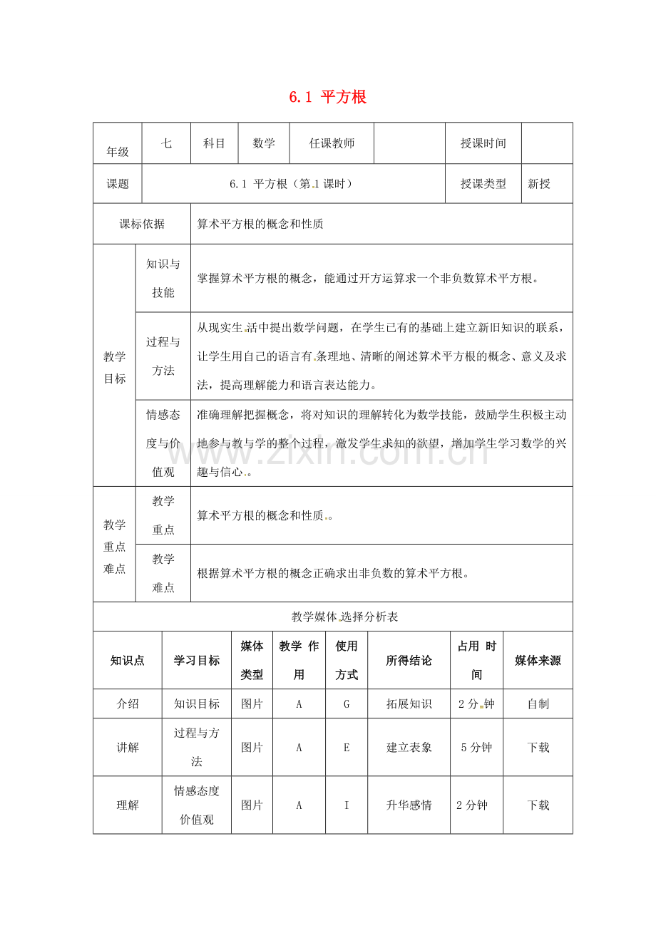 七年级数学下册 第六章 实数 6.1 平方根教案 （新版）新人教版-（新版）新人教版初中七年级下册数学教案.docx_第1页