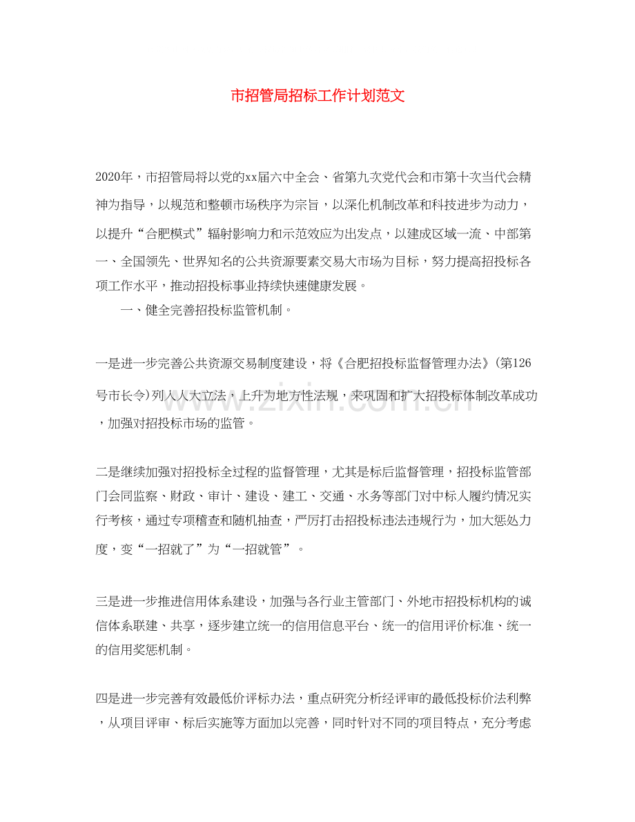 市招管局招标工作计划范文.docx_第1页