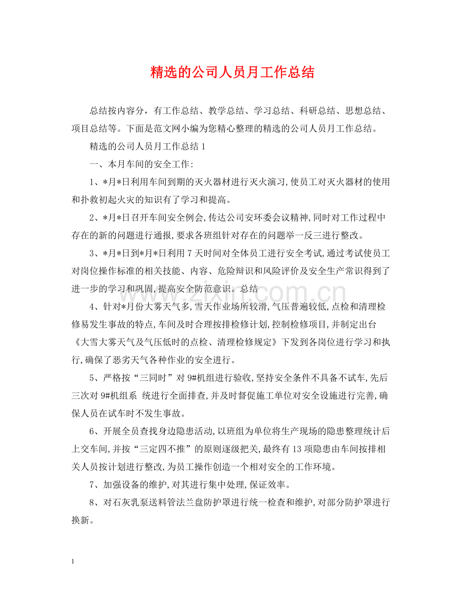 的公司人员月工作总结.docx_第1页