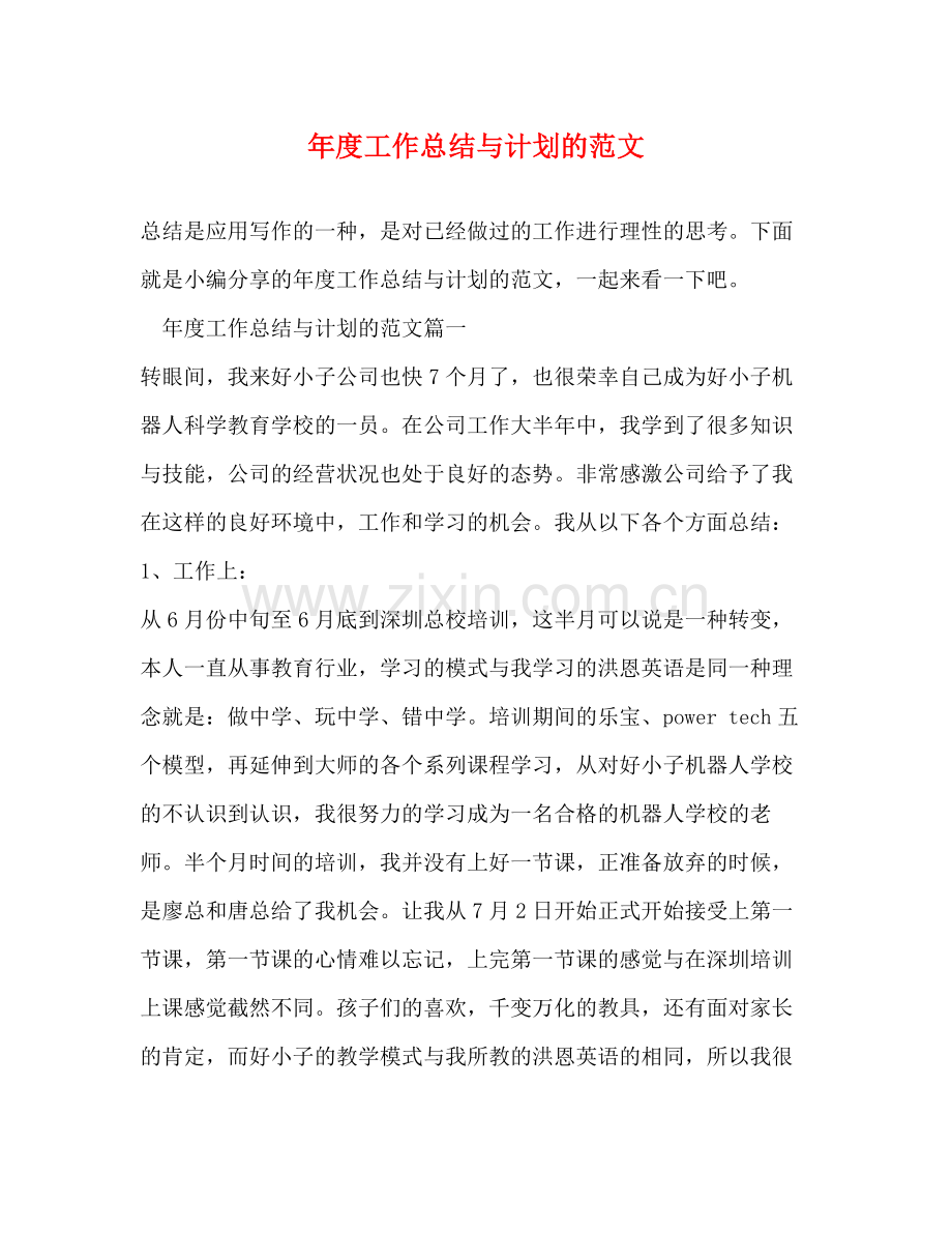 2020年度工作总结与计划的范文.docx_第1页