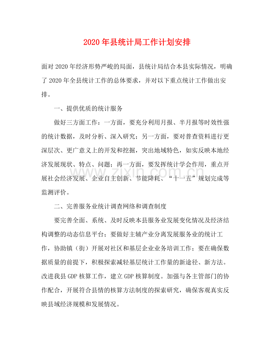 2020年县统计局工作计划安排.docx_第1页