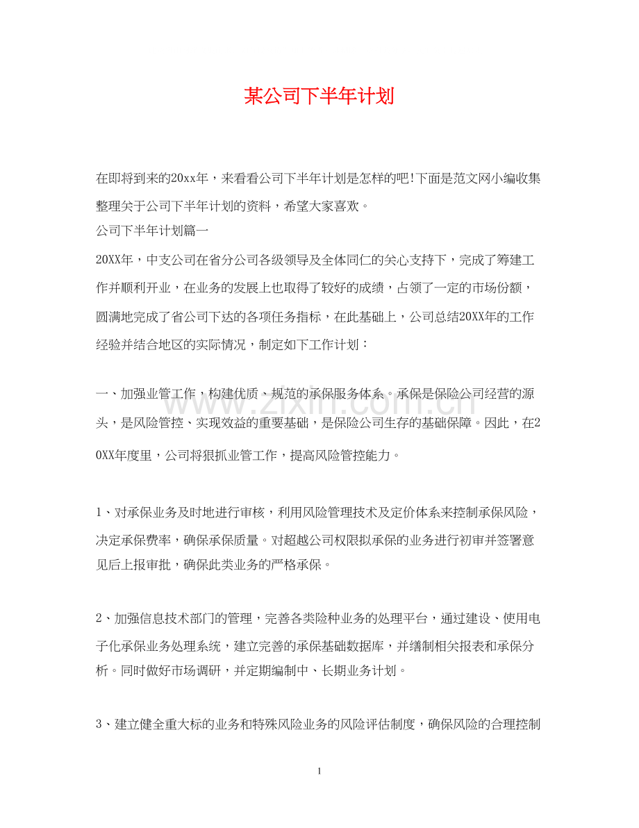 某公司下半年计划.docx_第1页