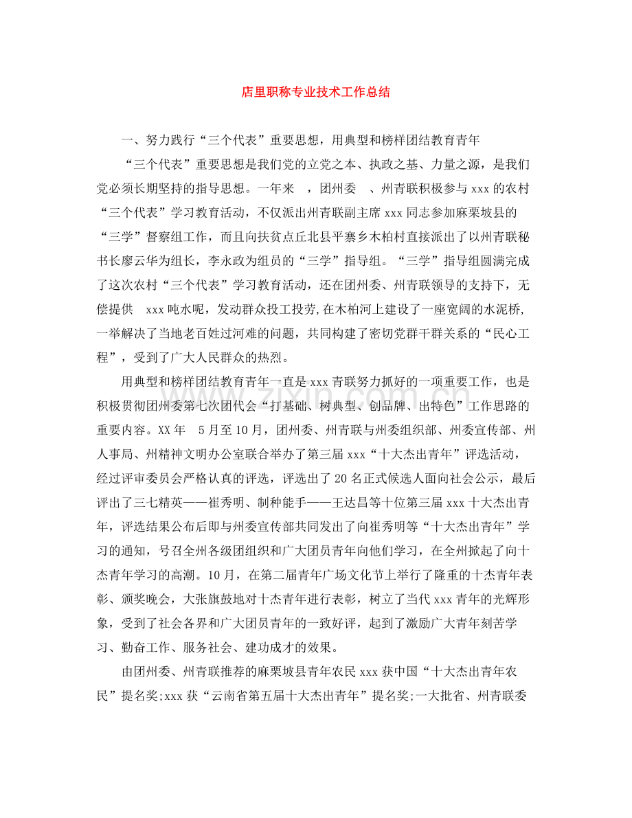 店里职称专业技术工作总结.docx_第1页