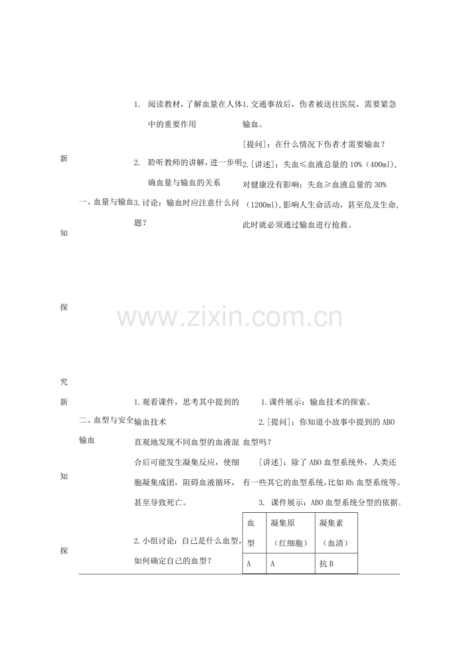 七年级生物下册 4.4.4 输血与血型教案2 （新版）新人教版-（新版）新人教版初中七年级下册生物教案.doc_第2页