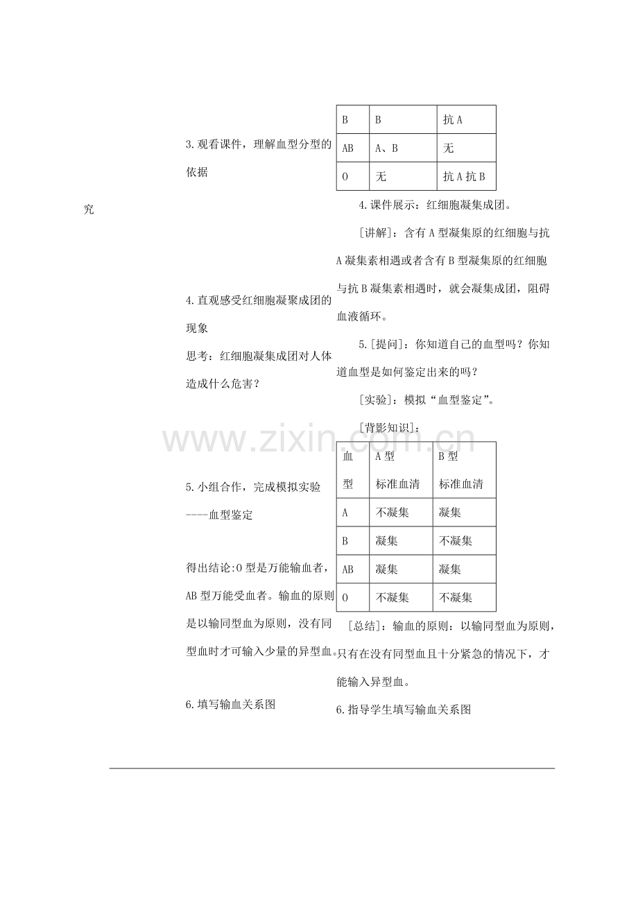 七年级生物下册 4.4.4 输血与血型教案2 （新版）新人教版-（新版）新人教版初中七年级下册生物教案.doc_第3页