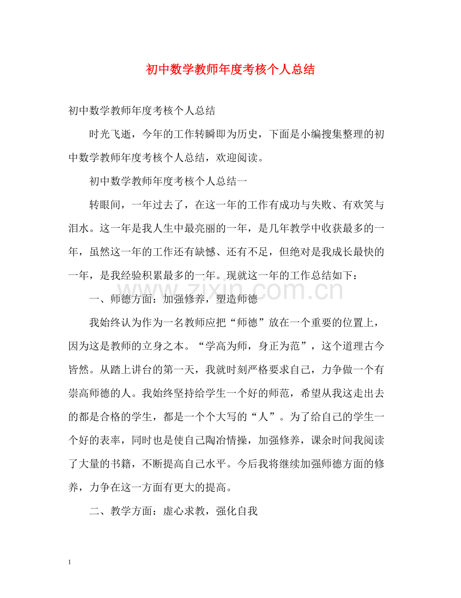 初中数学教师年度考核个人总结2.docx_第1页