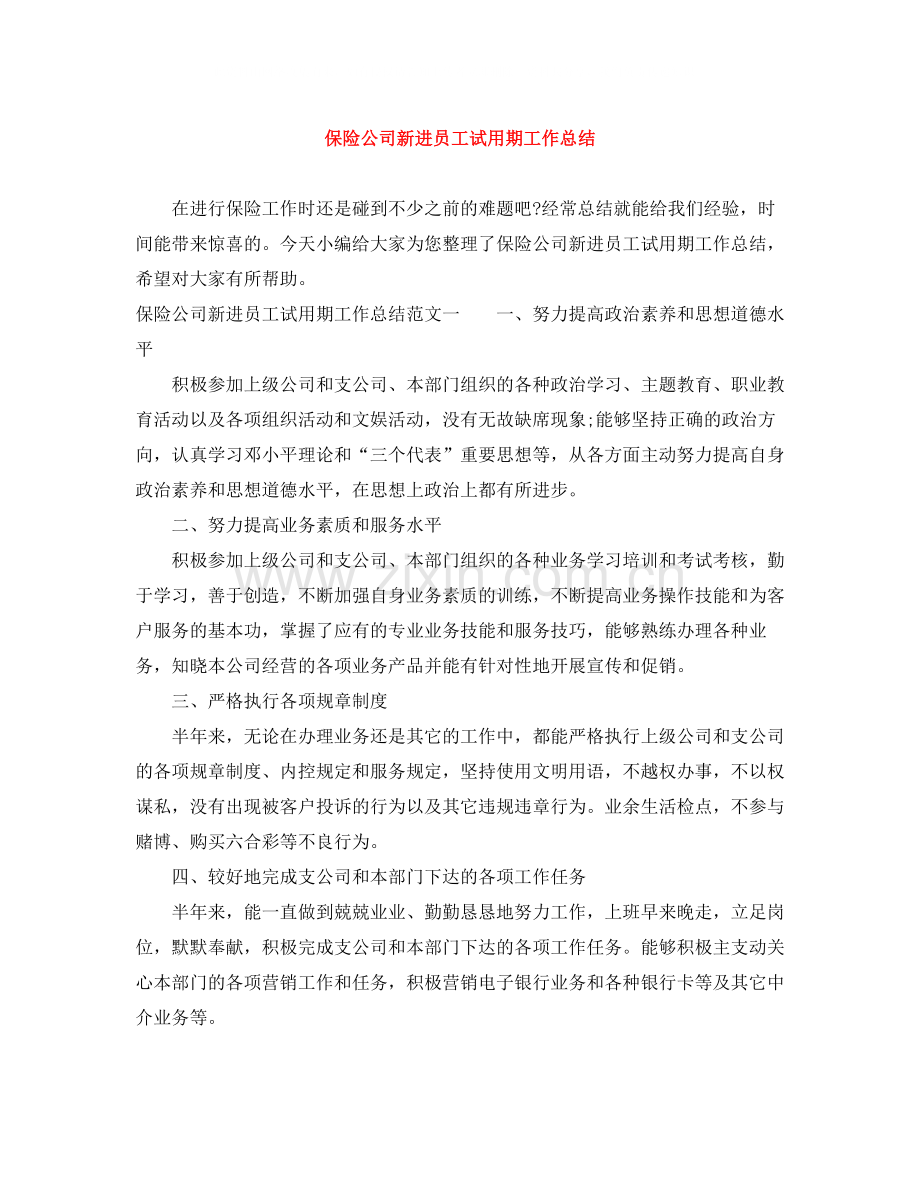 保险公司新进员工试用期工作总结.docx_第1页