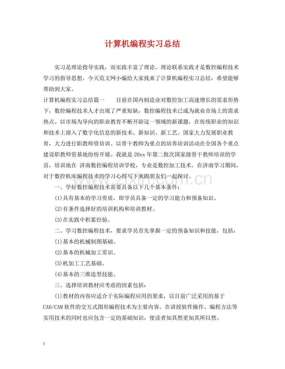 计算机编程实习总结.docx_第1页