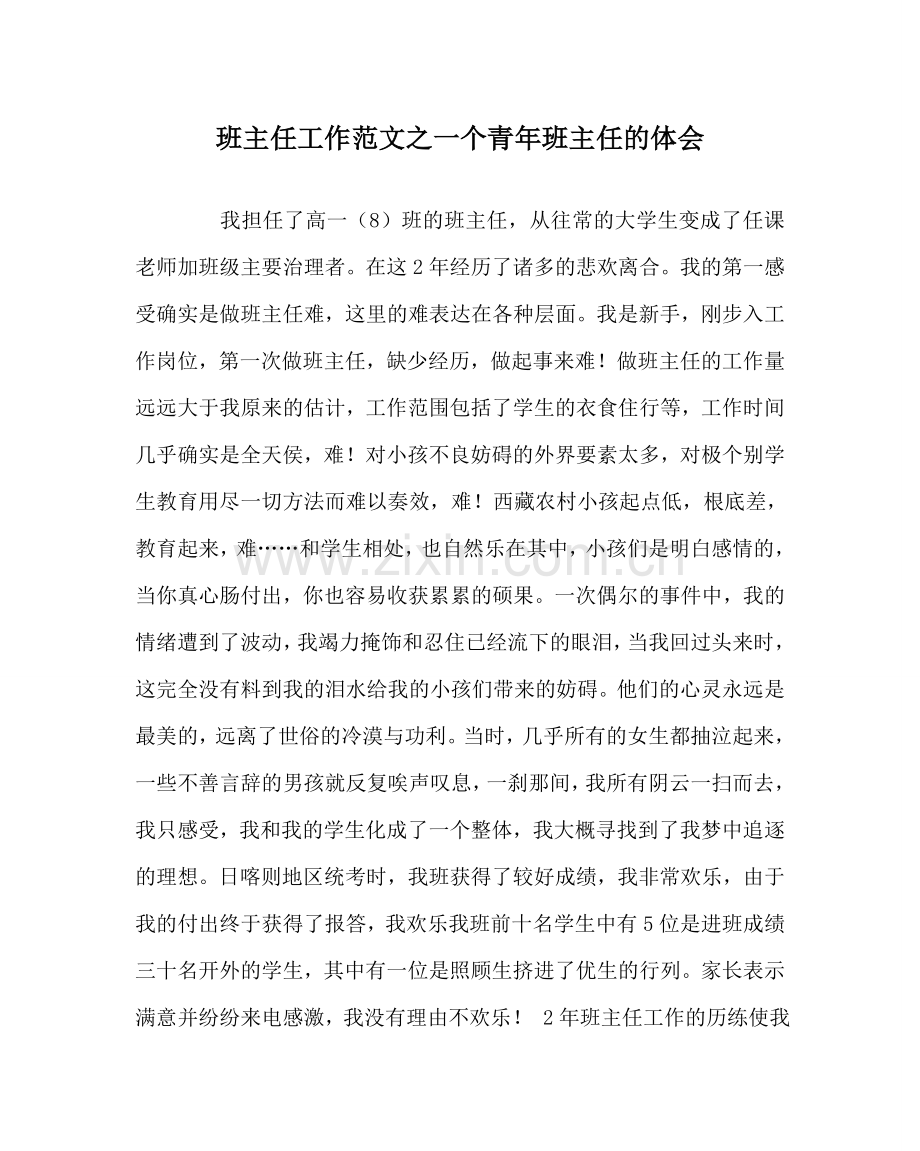 班主任工作范文一个青年班主任的体会.doc_第1页