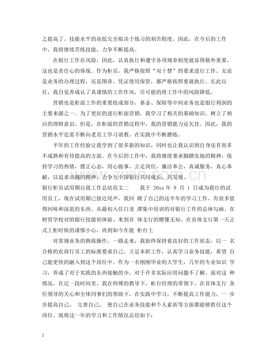 银行柜员试用期自我工作总结.docx_第2页