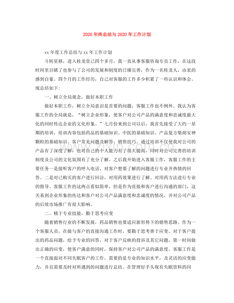 2020年终总结与年工作计划.docx_第1页