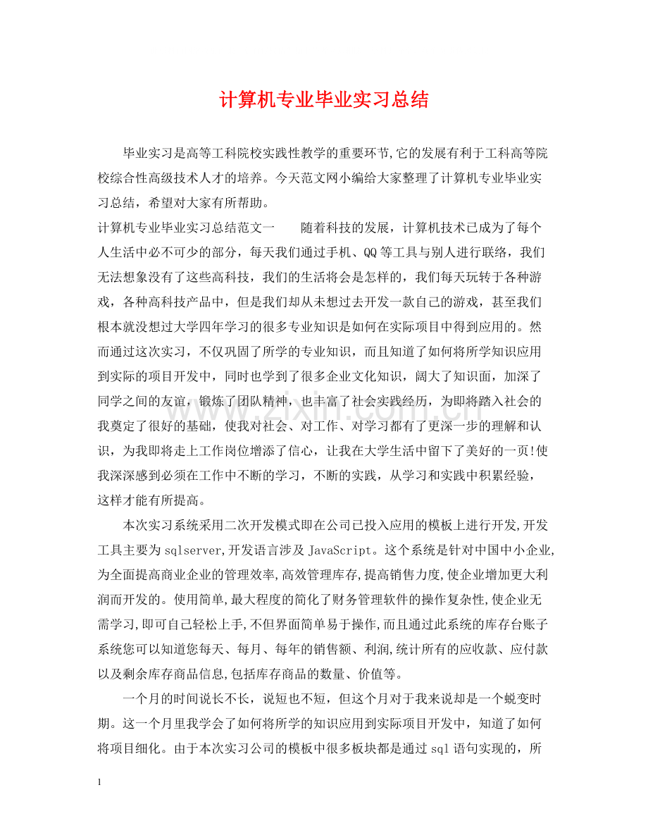 计算机专业毕业实习总结.docx_第1页