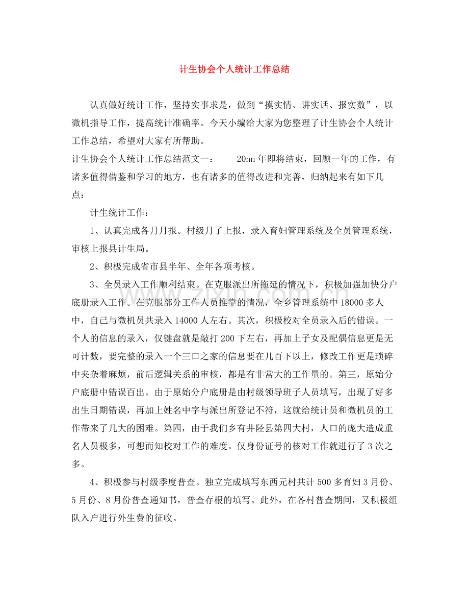 计生协会个人统计工作总结.docx_第1页