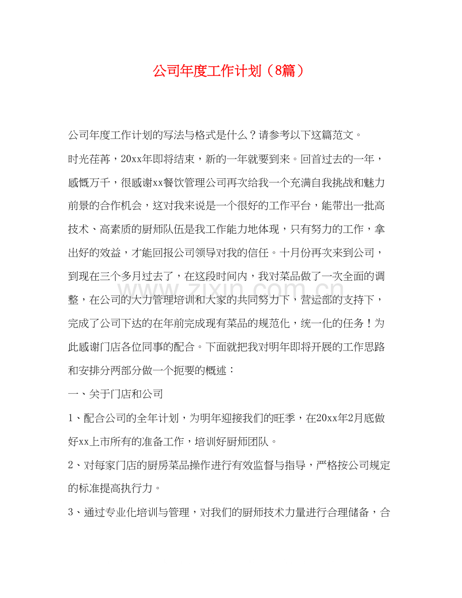 公司年度工作计划（8篇）.docx_第1页