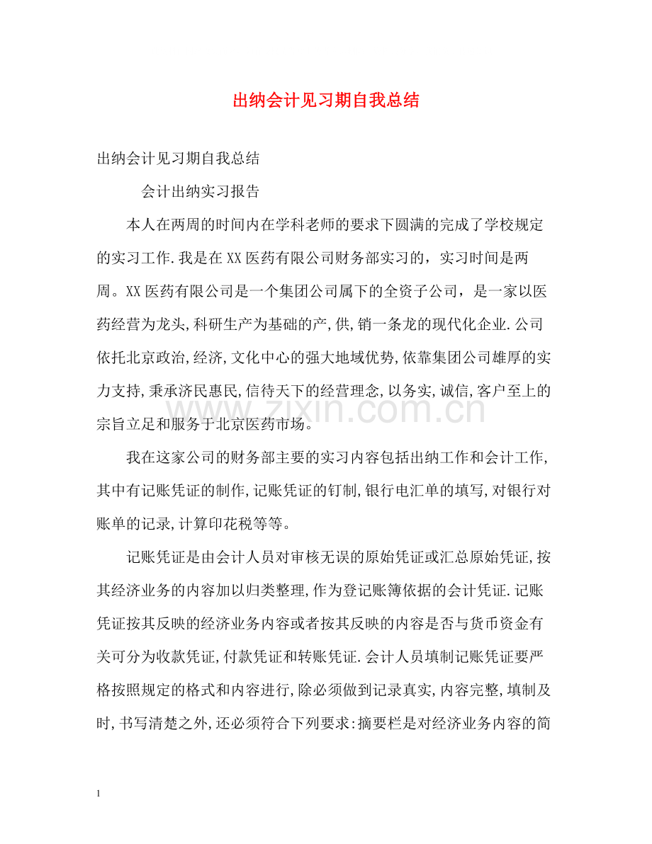 出纳会计见习期自我总结.docx_第1页