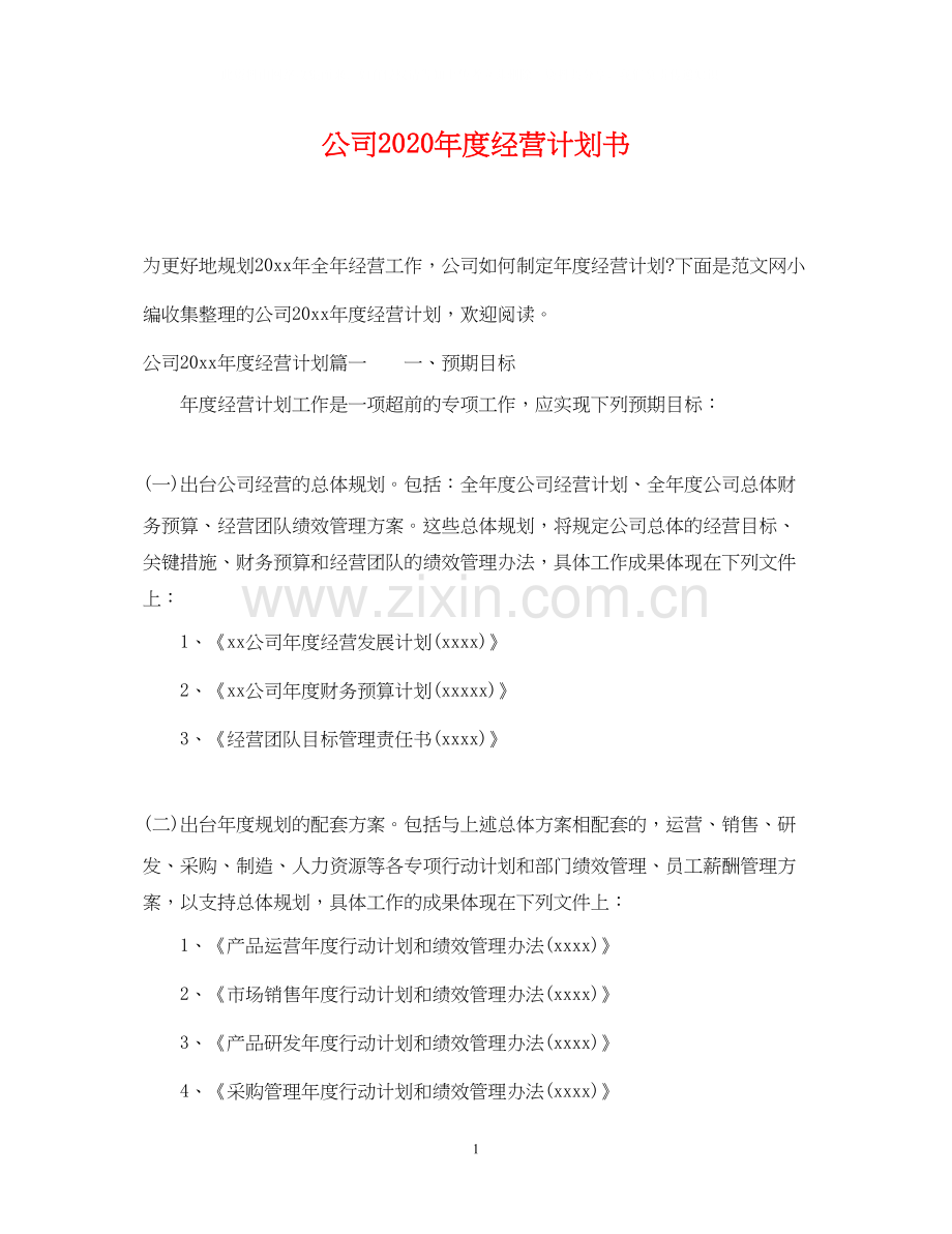 公司年度经营计划书.docx_第1页