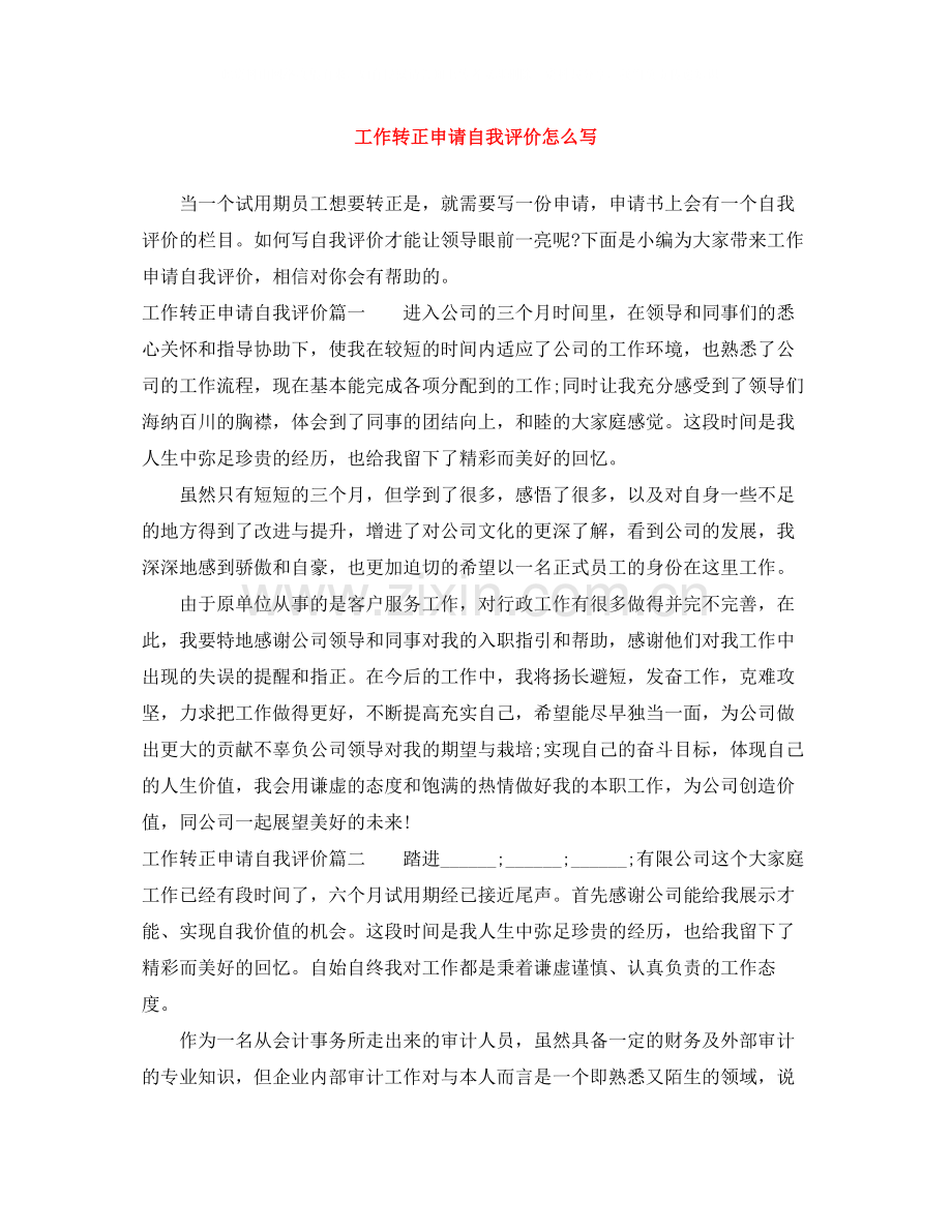 工作转正申请自我评价怎么写.docx_第1页