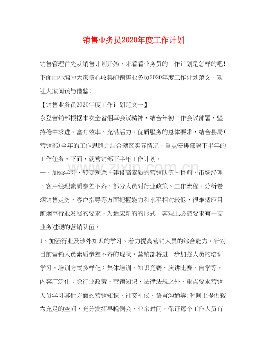 销售业务员年度工作计划.docx_第1页