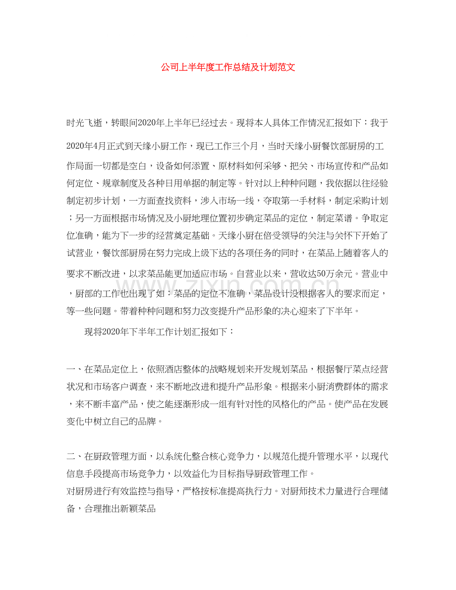 公司上半年度工作总结及计划范文.docx_第1页