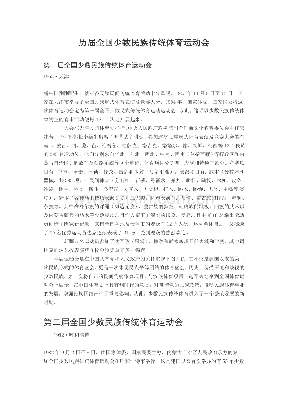 历届全国少数民族传统体育运动会简介.doc_第1页